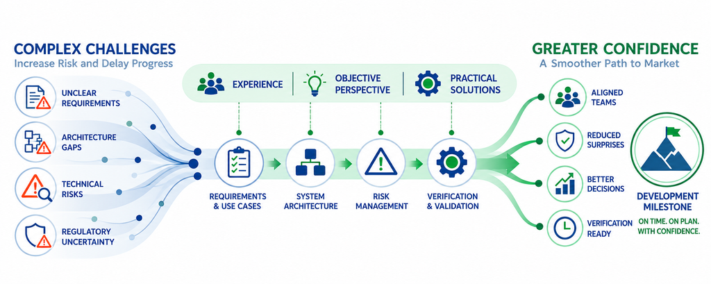 new hero image sep 23, 2026, 07 10 39 pm Medical device systems engineering process showing how RSE turns technical challenges into greater development confidence